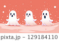 Halloween with cute ghosts. Flying spirits, phantoms on a Halloween background 129184110
