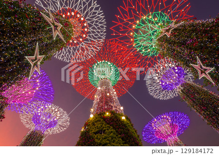 Supertree Grove in Gardens by the Bay at twilight time. 129184172