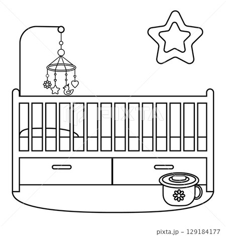 Children's bedroom with a potty bed, a carousel and a contour lamp 129184177