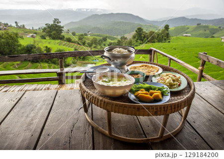 Dinner  Restaurants at Pa Pong Piang Rice Terraces, Mae Chaem, Chiang Mai. with Rice Paddy Views. 129184200