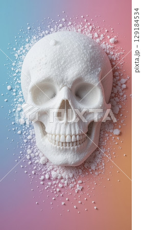 A sugar skull floating in a colorful abstract background 129184534
