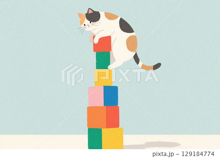 積み木に登る猫 積み木に登る猫 129184774