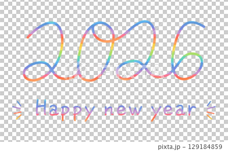 彩虹色的手繪字母2026和新年快樂新年賀卡材料 彩虹色的手繪字母2026和新年快樂新年賀卡材料 129184859