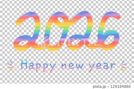 Rainbow colored hand-drawn bold 2026 and Happy New Year logo Rainbow colored hand-drawn bold 2026 and Happy New Year logo 129184860