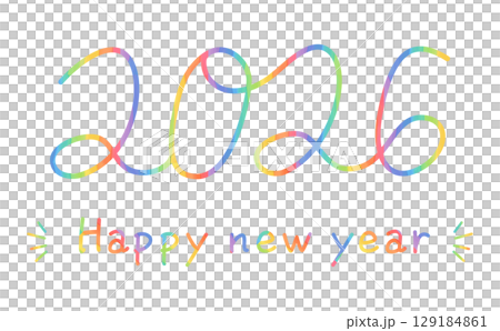 Rainbow hand-drawn lettering 2026 and Happy new year colorful logo 129184861