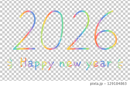 Rainbow colored hand-drawn lettering 2026 and Happy New Year logo 129184863
