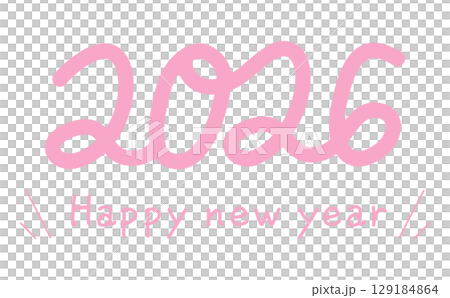 A simple and gentle hand-drawn 2026 New Year's card logo in bold pink. 129184864