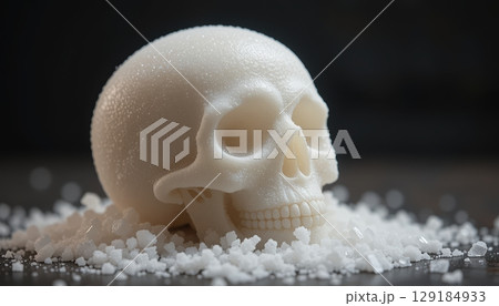 A Human Skull Resting in a Pile of Sugar Crystals A Human Skull Resting in a Pile of Sugar Crystals 129184933