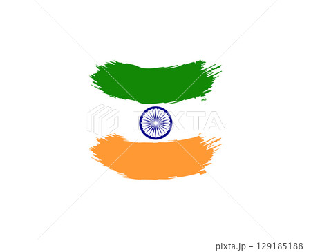 Indian Flag Symbolism in Artistic Brushstroke Design on White Background. 129185188