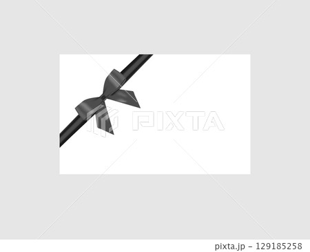 Elegant Black Ribbon with Bow on a White Background for Decoration. 129185258