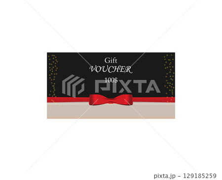Elegant Gift Voucher Design With Black Background and Red Decorative Bow. 129185259