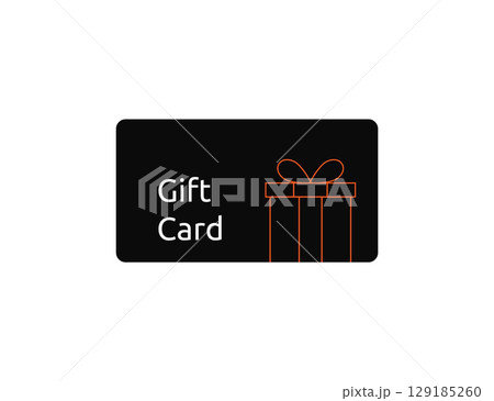 Black Gift Card with Orange Gift Box Outline on a White Background. Black Gift Card with Orange Gift Box Outline on a White Background. 129185260