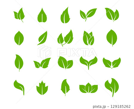 Set of Green Leaf Icons with Simple Minimalistic Design in Vector. Set of Green Leaf Icons with Simple Minimalistic Design in Vector. 129185262