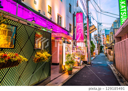 日本の東京都市景観 鶯谷駅前のホテル街などを望む 日本の東京都市景観 鶯谷駅前のホテル街などを望む 129185491