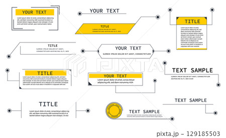 Text box frame, title callout tech hud border menu, modern line interface board. Set game elements, web design template for text, banner. 129185503