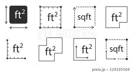 Square area measure line icon. Square foot ft size, space length, symbol. Quantity area, m2 measuring area. Square area measure line icon. Square foot ft size, space length, symbol. Quantity area, m2 measuring area. 129185504