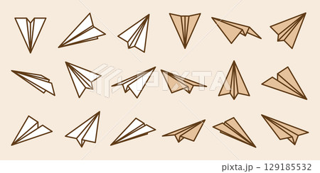 Realistic handmade paper planes collection on transparent background. Origami aircraft in flat style. Vector illustration. Realistic handmade paper planes collection on transparent background. Origami aircraft in flat style. Vector illustration. 129185532