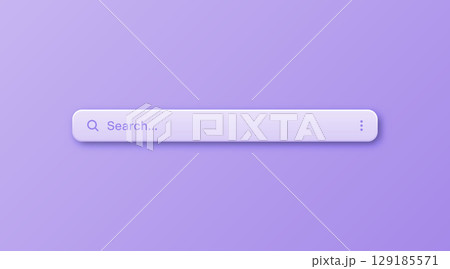 Colorful 3d search bar template. Internet browser engine with search box, address bar and text field. UI design, website interface element with web icons and push button. Vector illustration 129185571