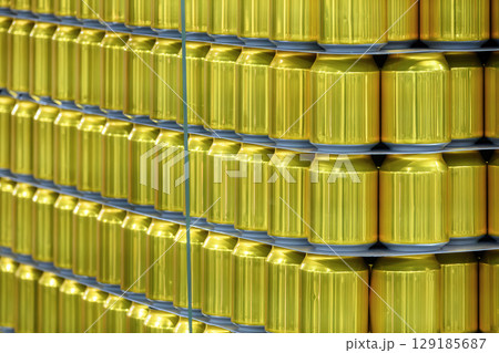 Close up scene the stack of aluminum can on the pallet. Close up scene the stack of aluminum can on the pallet. 129185687