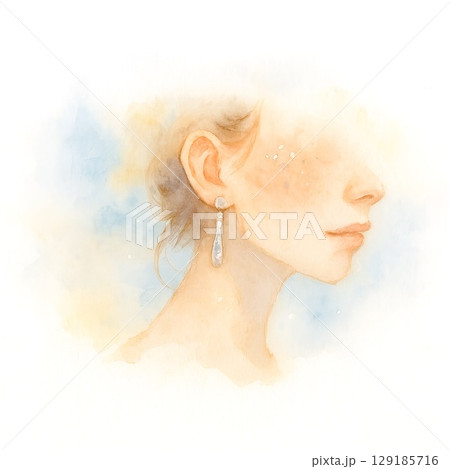 夏の光に照らされた女性の横顔 129185716