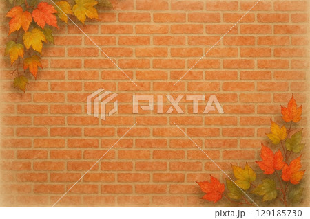 背景素材・紅葉の蔦とレンガ壁 129185730