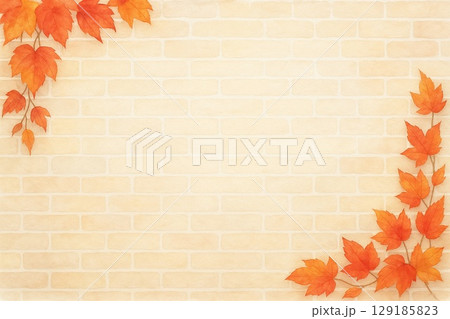背景素材・紅葉の蔦とレンガ壁 129185823