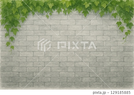 背景素材　灰色のレンガ壁と蔦 129185885