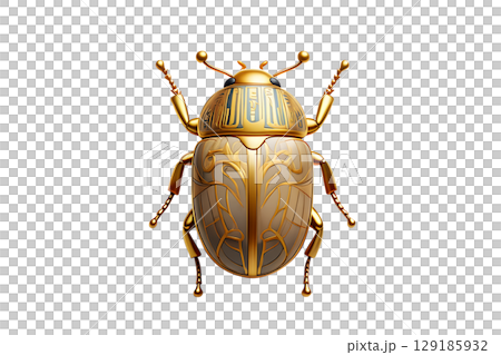 Golden scarab beetle pendant with intricate hieroglyphics, ancient egyptian jewelry artifact 129185932