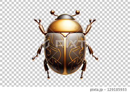 Golden scarab beetle pendant with intricate hieroglyphics, ancient egyptian jewelry artifact 129185933