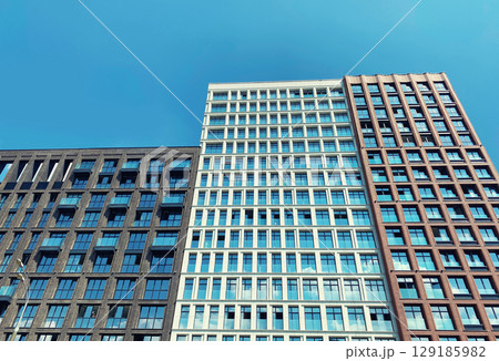 Architecture and real estate, modern residential apartment building with large panoramic windows 129185982