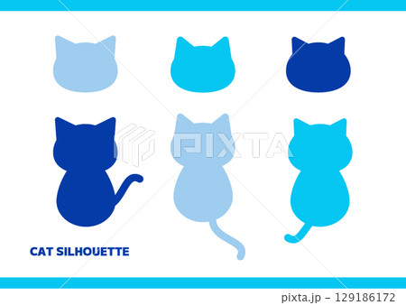 猫のシルエット素材　青 129186172