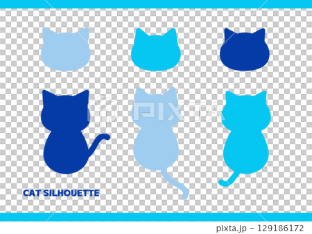 猫のシルエット素材　青 129186172