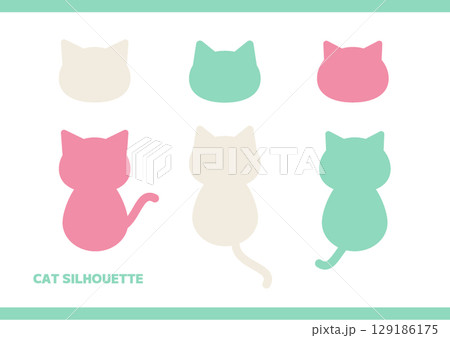 猫のシルエット素材　ミントグリーン＆ピンク 129186175