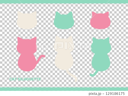 猫のシルエット素材　ミントグリーン＆ピンク 129186175