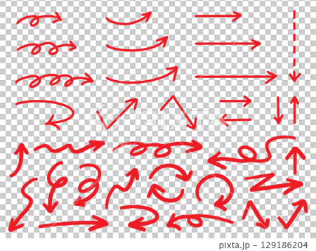 Hand-drawn arrow set – simple red vector icon material (freehand line drawing) 129186204