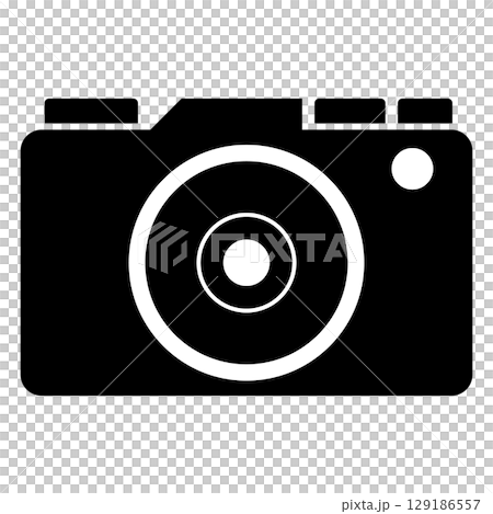 Simple and flat black and white camera icon on white background 129186557