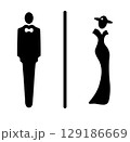 on an white background there is a sign with the direction of the toilets 129186669
