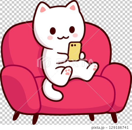 Cat on couch character with phone Cat on couch character with phone 129186741