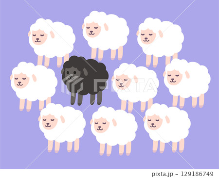 Cute cartoon black sheep illustration 129186749