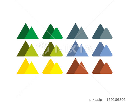 カラフルな山のアイコンのイラストのセット 129186803