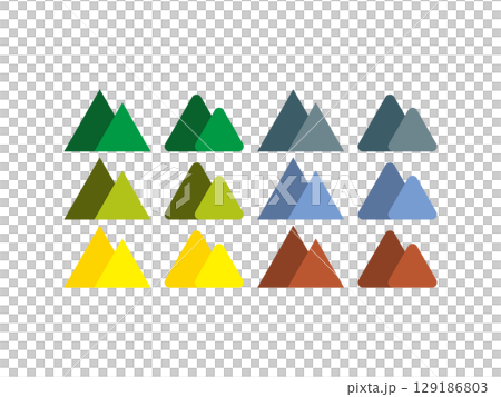 カラフルな山のアイコンのイラストのセット 129186803