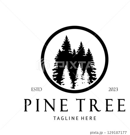 simple pine or fir tree logo,evergreen.for pine forest,adventurers,camping,nature,badges and business.vector 129187177