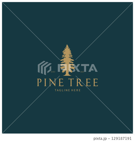 simple pine or fir tree logo,evergreen.for pine forest,adventurers,camping,nature,badges and business.vector 129187191