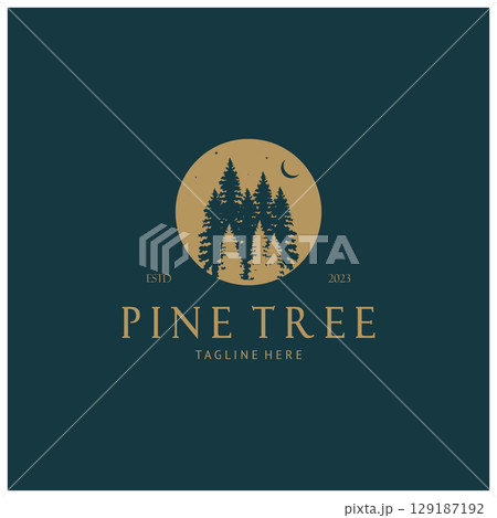 simple pine or fir tree logo,evergreen.for pine forest,adventurers,camping,nature,badges and business.vector 129187192