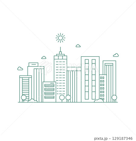 Cityscape line art illustration. Urban landscape in monochrome line art style. Vector illustration Cityscape line art illustration. Urban landscape in monochrome line art style. Vector illustration 129187346