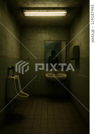 古びたトイレの鏡に映る人影 ホラー 心霊 廃墟写真 古びたトイレの鏡に映る人影 ホラー 心霊 廃墟写真 129187493