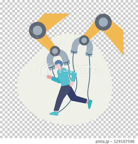 Illustration of a person being forced to run by a manipulator Illustration of a person being forced to run by a manipulator 129187586