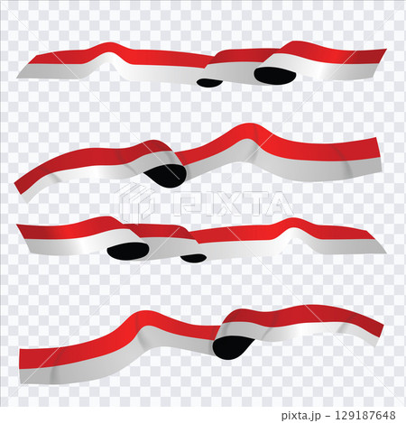 Indonesian Flag Wavy Ribbons Collection. Vector illustration. 129187648