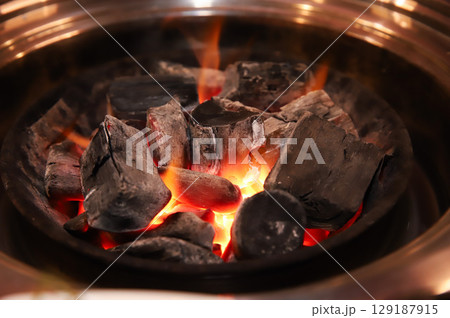 Charcoal for Korean style barbecue 129187915