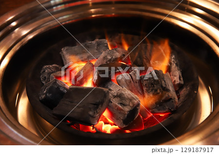 Charcoal for Korean style barbecue 129187917